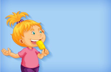 Buzlu şeker yiyen bir kızın arka plan şablonu tasarımı