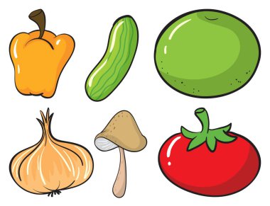 Beyaz arkaplanda geniş meyve ve sebze seti