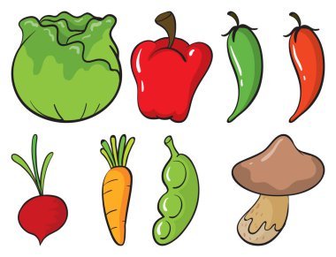 Beyaz arkaplanda geniş meyve ve sebze seti