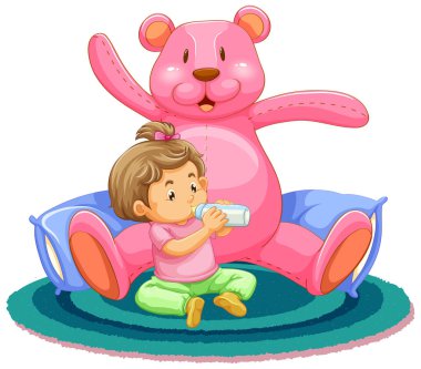 Şişe çiziminden süt içen bir kız sahnesi