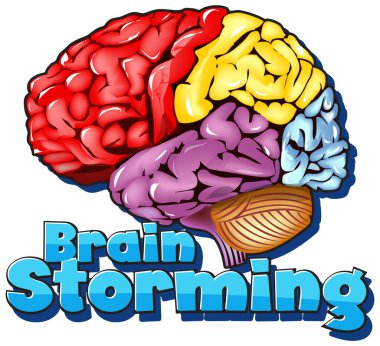 Renkli beyin çizimi ile kelime beyin fırtınası için yazı tipi tasarımı