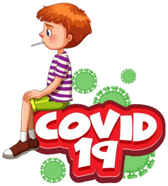 Hasta çocuk çizimi ile covid 19 kelimesi için yazı tipi tasarımı