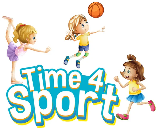 Font Design Word Time Sport Girls Doing Different Sports Illustration — Stock Vector