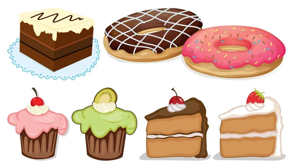 Grote Set Van Verschillende Menu Voor Desserts Witte Achtergrond Illustratie — Stockvector