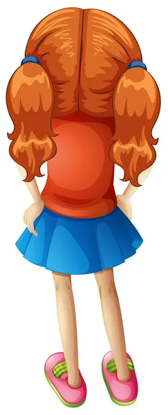 Back Little Girl Red Hair White Background Illustration — Stock Vector