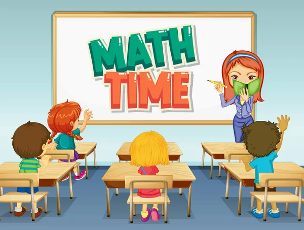 Matematik Öğretmeninin Sınıf Illüstrasyonunda Ders Verdiği Sahne — Stok Vektör