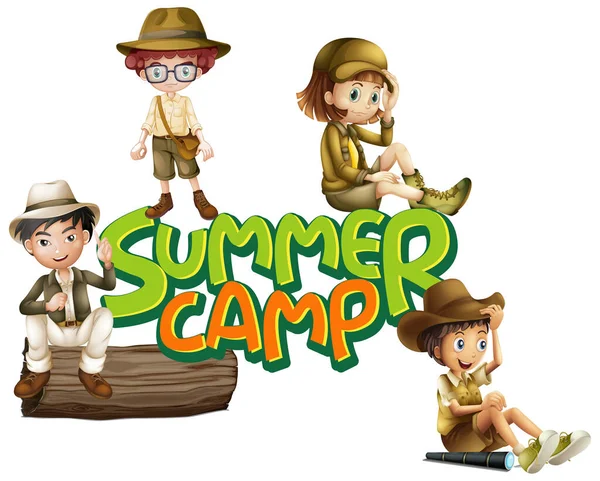 Projektowanie Czcionki Dla Word Summer Camp Kids Scout Uniform Illustration — Wektor stockowy