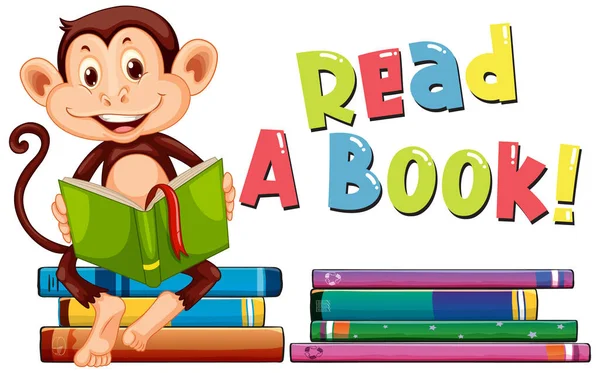 Poster Design Zum Lesen Von Büchern Mit Affen Beim Lesen — Stockvektor