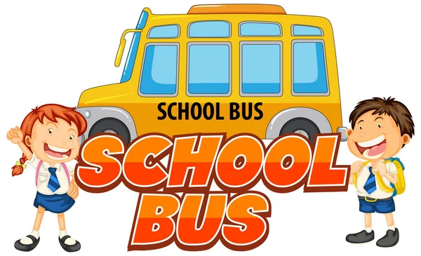 バスイラストによる子供付き単語スクールバスのフォントデザイン — ストックベクタ