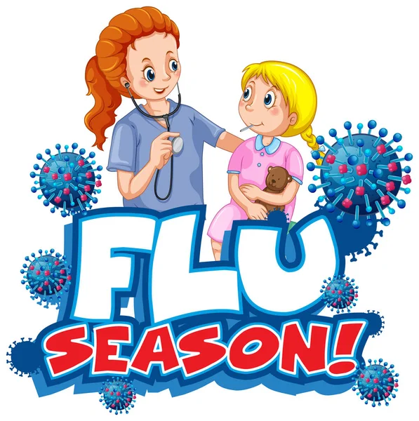 Schriftdesign Für Die Wort Grippe Saison Mit Arzt Und Kleiner — Stockvektor
