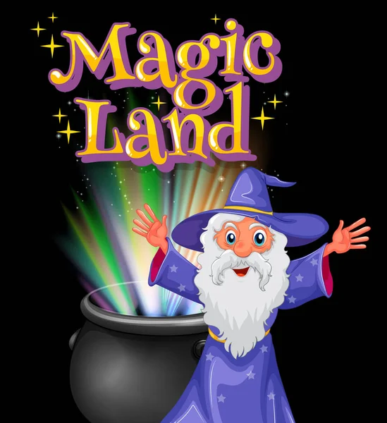 Poster Design Word Magic Land Old Wizard Background Illustration — Stock Vector