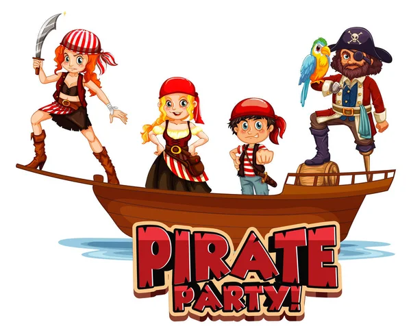 Návrh Písma Pro Word Pirate Party Ilustrací Pirátů Posádek — Stockový vektor