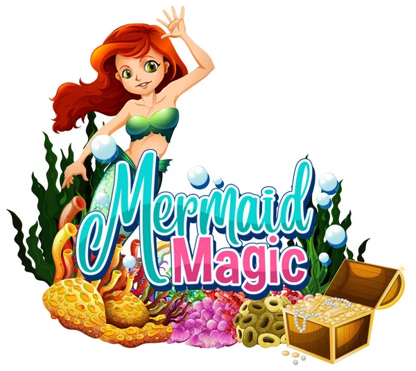 Projektowanie Czcionki Dla Word Mermaid Magic White Background Illustration — Wektor stockowy