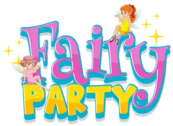 Font Design Word Fairy Party Fairy Flying Illustration — стоковый вектор