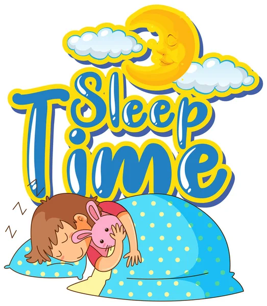 Projektowanie Czcionki Dla Word Sleep Time Kid Sleeping Bed Illustration — Wektor stockowy