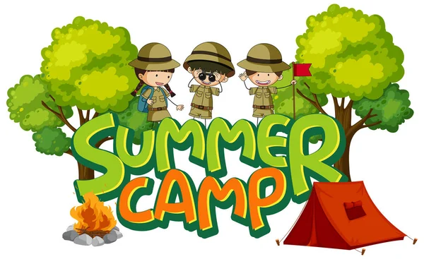 Projektowanie Czcionki Dla Word Summer Camp Kids Campsite Illustration — Wektor stockowy