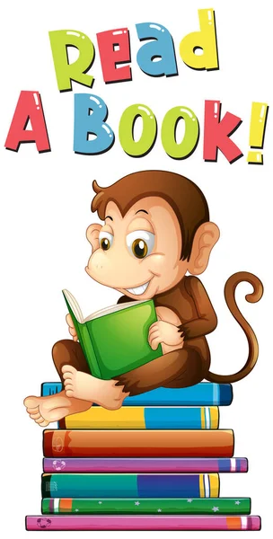 本のイラストを読む猿と本を読むためのポスターデザイン — ストックベクタ