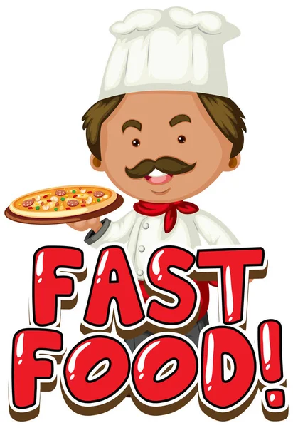 Font Design Parola Fast Food Con Illustrazione Chef Pizza — Vettoriale Stock