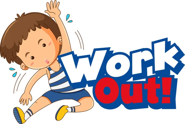 Projektowanie Czcionki Dla Word Work Out Kid Doing Exercise Illustration — Wektor stockowy
