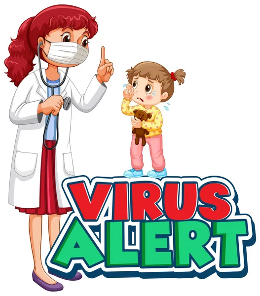 Projektowanie Czcionki Word Virus Alert Sick Girl Doctor Illustration — Wektor stockowy