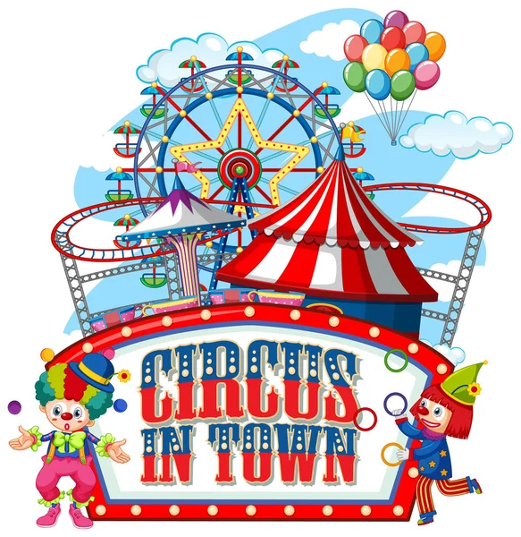 Font Design Word Circus Town Clowns Circus Illustration — Stock Vector