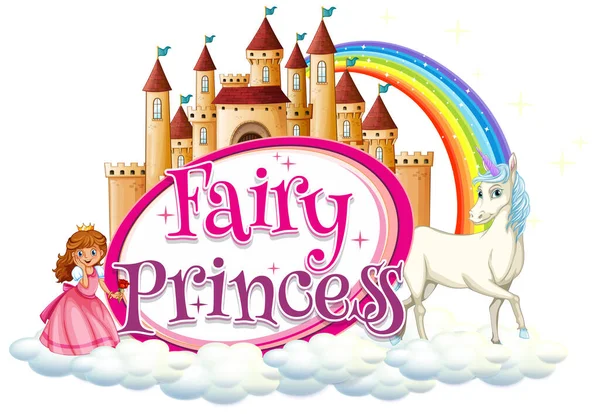 Lettertype Ontwerp Voor Woord Fee Prinses Met Eenhoorn Prinses Illustratie — Stockvector