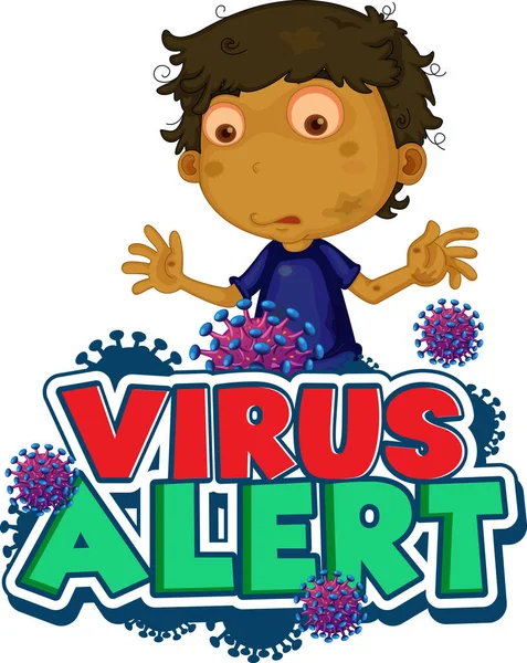 Diseño Fuente Para Alerta Virus Palabra Con Ilustración Células Niño — Archivo Imágenes Vectoriales