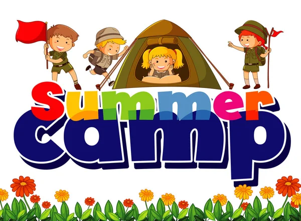 Design Fonte Para Acampamento Verão Palavras Com Crianças Parque Ilustração — Vetor de Stock