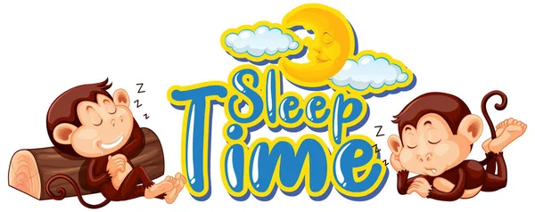 Sign Template Word Sleep Time Monkeys Sleeping Illustration — Stock Vector