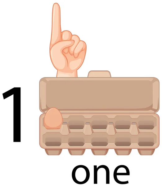 Nummer Één Tellen Met Eieren Kartonnen Illustratie — Stockvector