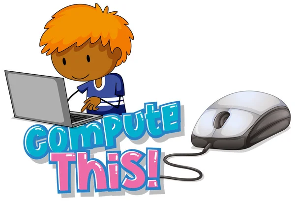 Font Design Word Compute Boy Working Computer Illustration — Stockvector