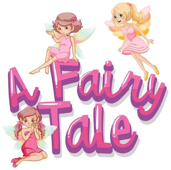 Projektowanie Czcionki Dla Word Fairy Tale Cute Fairies Flying Illustration — Wektor stockowy