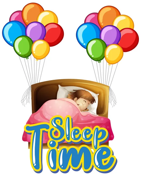 Font Design Word Sleep Time Girl Bed Illustration — Stock Vector