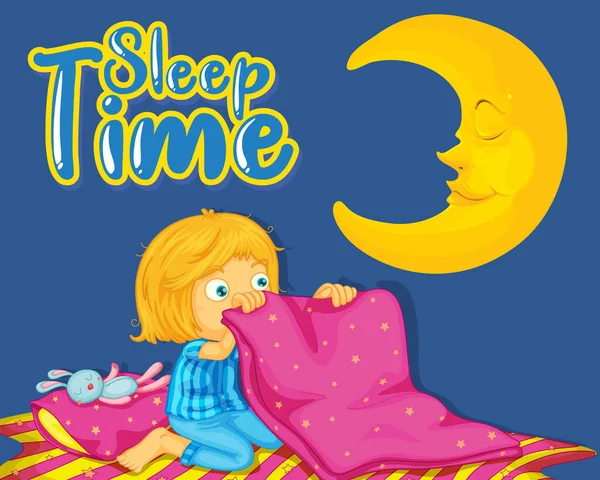 Návrh Písma Pro Word Sleep Time Girl Sleeping Night Illustration — Stockový vektor