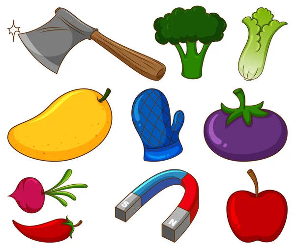 Velká Sada Různých Potravin Další Položky Bílém Pozadí Ilustrace — Stockový vektor
