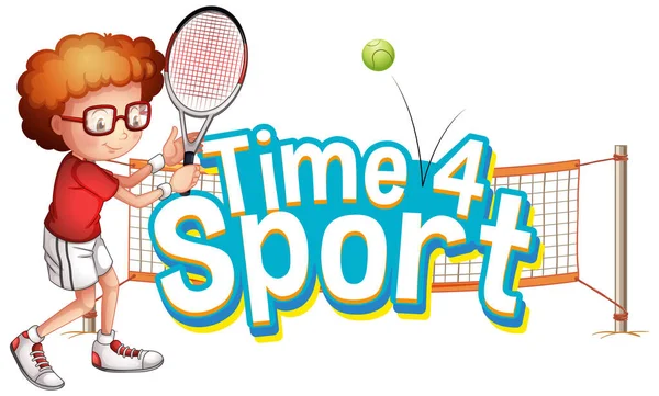 Font Design Word Time Sport Boy Playing Tennis Illustration — Stock Vector