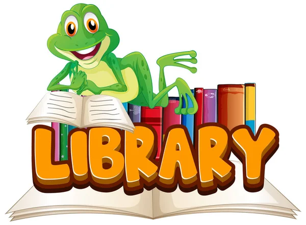 Projektowanie Czcionki Dla Word Library Frog Reading Book Illustration — Wektor stockowy