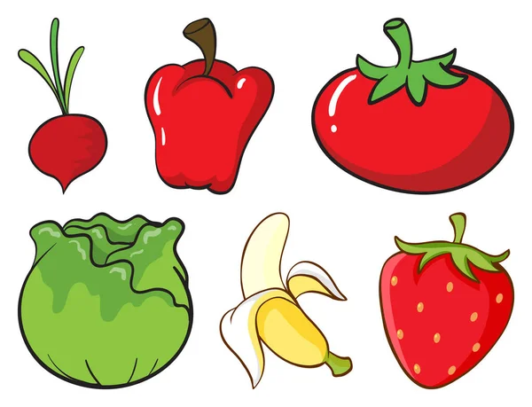 Große Menge Obst Und Gemüse Auf Weißem Hintergrund Illustration — Stockvektor