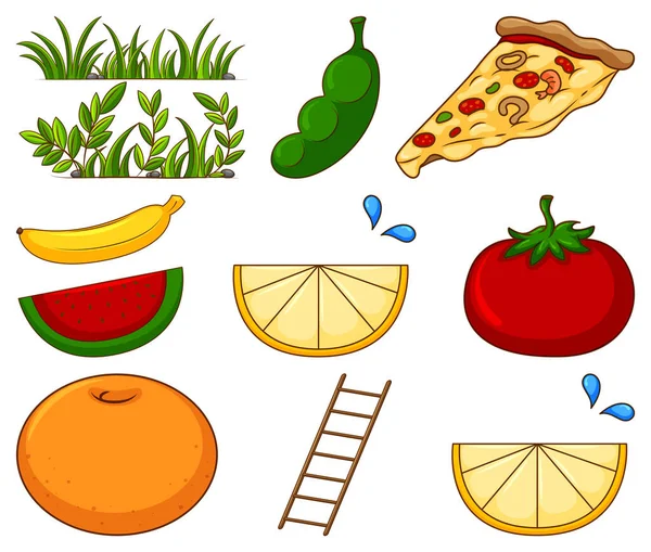 白色背景图上的大量不同食物和其他物品 — 图库矢量图片