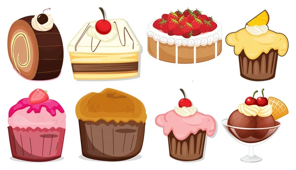 Grote Set Van Verschillende Menu Voor Desserts Witte Achtergrond Illustratie — Stockvector