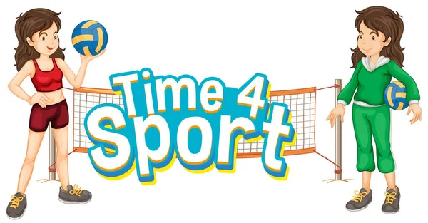 Projektowanie Czcionki Dla Word Time Sport Girls Playing Volleyball Illustration — Wektor stockowy