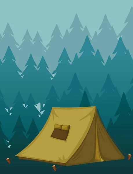 在黑暗的森林图上有帐篷的场景背景 — 图库矢量图片
