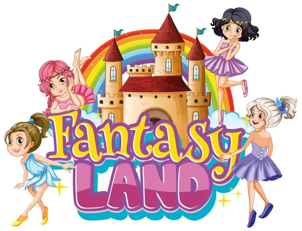 Lettertype Design Voor Woord Fantasy Lan Fairies Flying Illustration — Stockvector