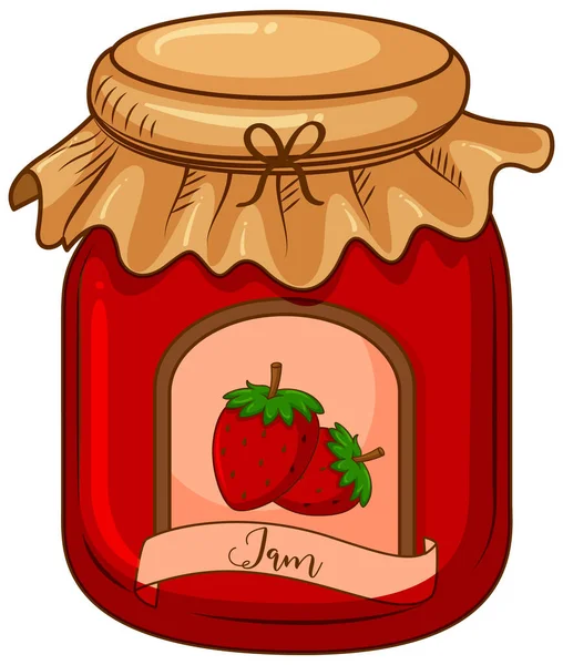 Pot Confiture Fraises Sur Fond Blanc Illustration — Image vectorielle