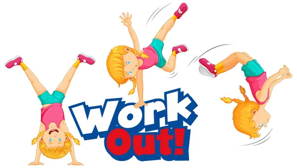 Font Design Word Work Out Girl Doing Exercise Illustration — Stock Vector