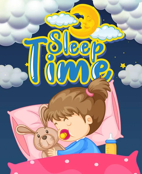 Font Design Word Sleep Time Kid Sleeping Bed Illustration — Stock Vector