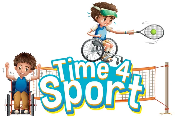 Font Design Word Time Sport Kids Playing Tennis Illustration — Stock Vector