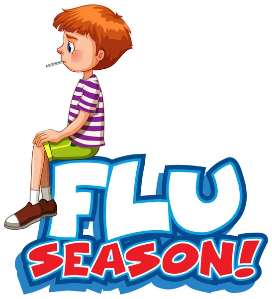Font Design Word Flu Season Sick Boy Illustration — Stock Vector