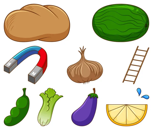 Gran Conjunto Diferentes Alimentos Otros Artículos Ilustración Fondo Blanco — Archivo Imágenes Vectoriales