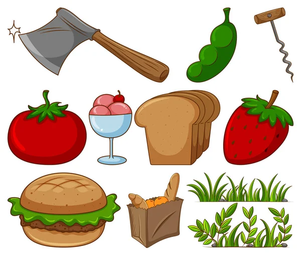 Nagy Készlet Különböző Élelmiszerek Egyéb Tételek Fehér Háttér Illusztráció — Stock Vector